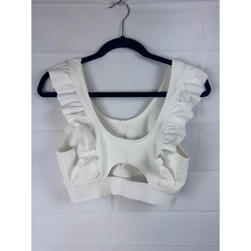 TCEC White Ribbed Ruffle Shoulder Crop Top CT8335 Size Medium - Picture 3 of 7